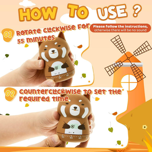 4 60 Amylove Pieces Cute Kitchen Timer Animal Mechanical Manual Fox Raccoon Bear Wolf Minutes Loud Alarm Egg Windup