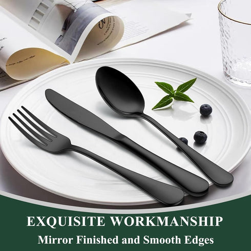 Wildone 20-Piece Black Silverware Set, Stainless Steel Flatware Cutlery Set Service for 4, Includes Knives, Forks,