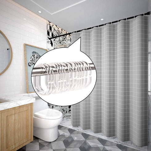 Qulable 24 pcs Shower Curtain Rings, Plastic C-Shaped Hooks for Bathroom Shower Window Rod
