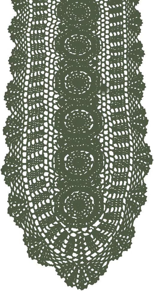 KEPSWET 100% Cotton Handmade Crochet Lace Oval Table Runner - Olive Green 12x60 Inch