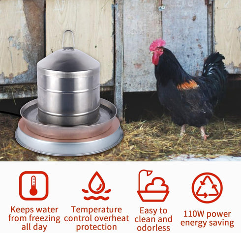 2Pack 9.8ft Dia.11in Chicken Water Heater for WinterHeated Poultry Waterer Base,with Thermostat and Power Cord