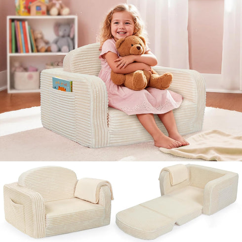 Foryoomi 2 in 1 Convertible Kids Couch - Corduroy Fold Out Kids Sofa