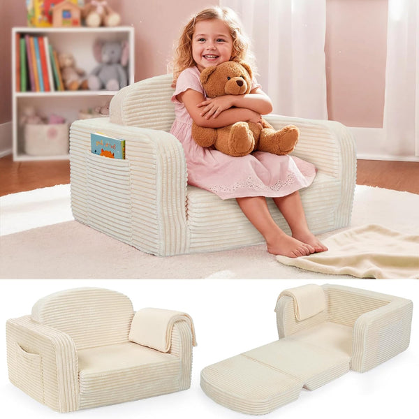 Foryoomi 2 in 1 Convertible Kids Couch - Corduroy Fold Out Kids Sofa