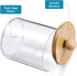 2 Pack Qtip Holder Dispenser with Bamboo Lids, 10 oz Clear Plastic Apothecary Jars for Bathroom
