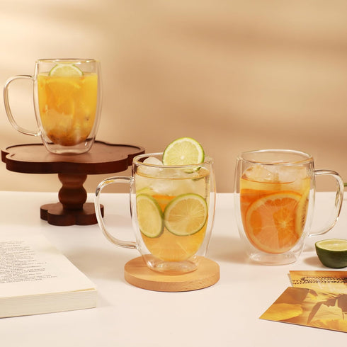 6 Pack Mugs12oz CNGLASS Double Walled Glass Coffee Clear Coffee Cups with HandleInsulated Glass Espresso Mugs