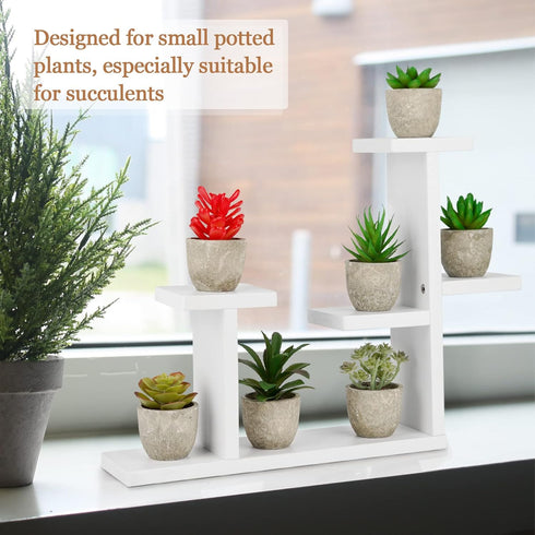 Compact White Wooden Mini Tabletop Plant Stand