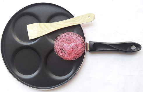 Sahishnu Nonstick Uttapa Tawa, 4 Cavity Mini Uthapam Pan with Handle, Pancake Tawa