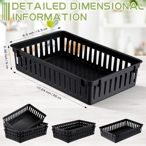 6 Pack Plastic Basket 10.24 x 6.5 x 2.36 Inch Small Plastic Storage Bins Rectangle Plastic Organizer Tray Classroom Containers for Organizing Shelves Home Desks Snack Cosmetics Crafts (Black) by Wenqik