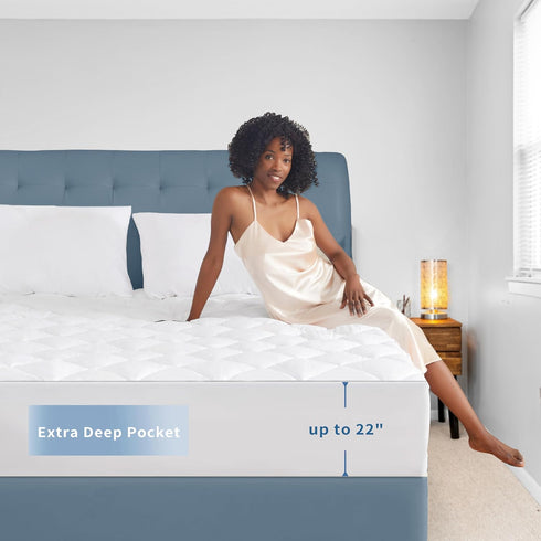 Sunflower Quilted Twin Mattress Protector, Waterproof Cotton Mattress Pad for College Dorm, 18-22" Extra Deep Pocket