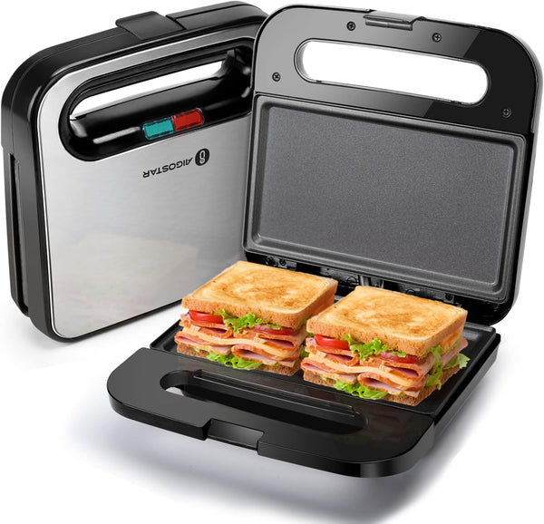 Aigostar Sandwich Maker, Non-Stick Panini Press, Breakfast Grilled Cheese Maker, Stainless Steel Tostadora de Pan
