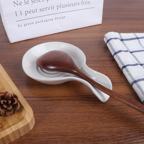 Ceramic Spoon Rest for Kitchen, Heat Resistant Utensil Holder for Countertop, Dishwasher Safe, Blue (White)
