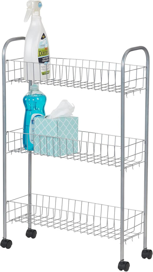 3 Household Essentials Slim Storage Cart, Shelf Storage Cart with Wheels, Perfect for Laundry Rooms, Bathrooms