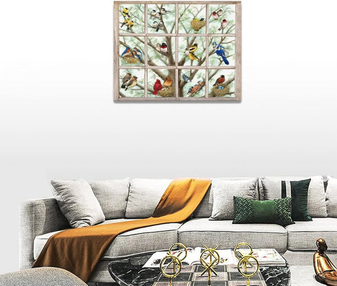 Rustic Birds Wall Art - Farmhouse Hummingbirds on Branch Pictures for Kitchen, Bathroom, Bedroom Decor