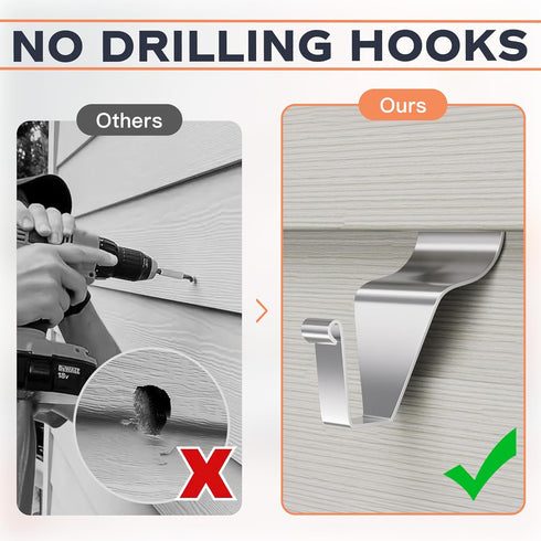 Vinyl Siding Hooks (8 Pack), No Drilling Siding Clips for Hanging Outdoor Decorations and String Lights