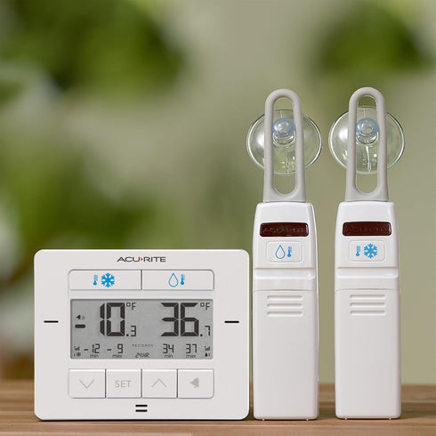 AcuRite Digital Wireless Fridge and Freezer Thermometer, Matte White, with Alarm and High/Low Temperature Records