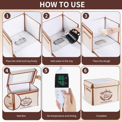 Wanbaker 68-131F 99H 6-Layer Folding Bread Proofing Box, Temp Control Timer, Foldable Dough Proofer for Sourdough