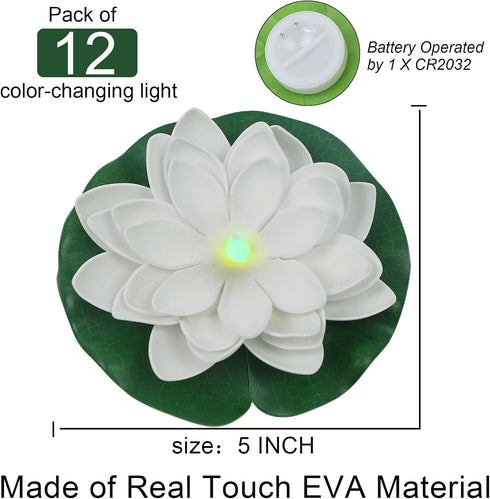 12 LACGO PCS Floating Lotus Lights - Artificial LED Lotus Waterproof Battery Operated Water Activated Color Changing
