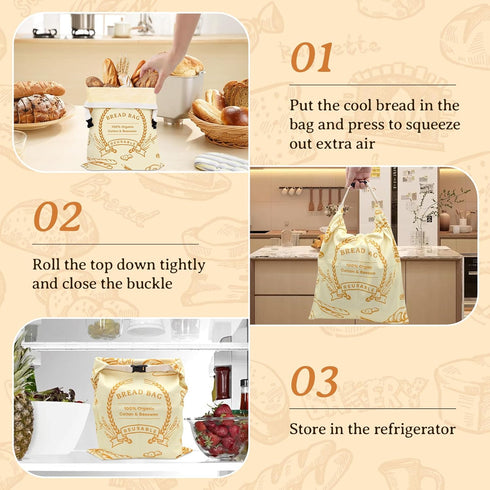2 Pack Beeswax Bread Bags for Sourdough & Homemade Bread - Natural Cotton Sourdough Reusable Beeswax Food Storage Bag