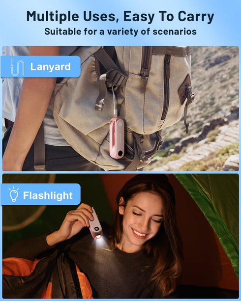 SWEETFULL Portable Handheld Mini Fan with LED Display, 2-in-1 USB Rechargeable Fan & Flashlight for Travel