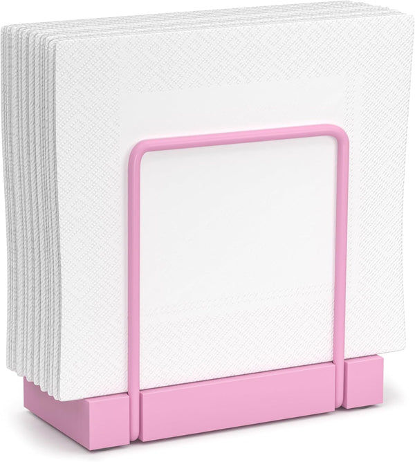 Pink Napkin Holder for Table, Rustic Bamboo Iron Wood Holders for Farmhouse Dining Room Decor