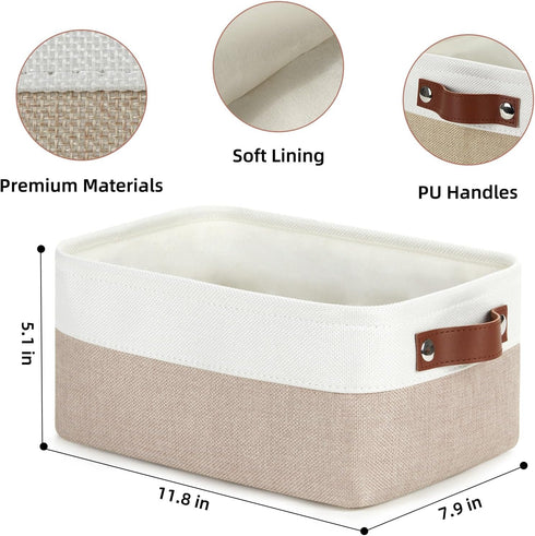 DULLEMELO Small Storage Bins with Handles, Set of 2 Collapsible Fabric Bins for Organizing 11.8x7.9x5.1 Inch (White &