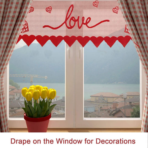Red Heart Mantle Scarf for Fireplace Decorations - Lace Mantel Cover Runner for Home Living Room, Romantic Indoor Decor