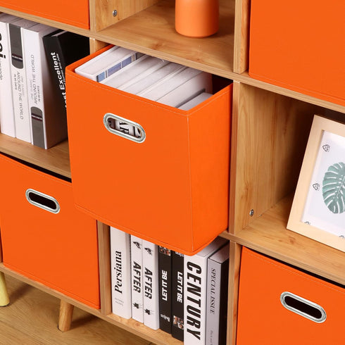 Fabric Storage Bins Cubes - Foldable Organizer with Handle, 11x11x11, Set of 3, Orange