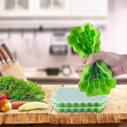 2 PCS AUSSUA Premium Ice Cube Trays, Silicone Molds with Sealing Lid, Reusable Hexagonal Ice Cube Molds