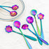 8 Pieces Rainbow Flower Spoon Set - LEEFONE Stainless Steel Reusable Tea Spoon, 8 Different Patterns