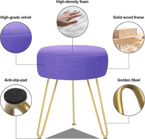 GERANT Multifunctional Vanity Stool - Velvet Footrest Stool-Upholstered Chair Stool -Ottoman Round Modern Dressing