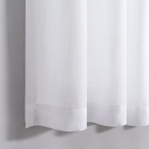 White Kitchen Curtains 24 Inch Length, 2 Panel Pocket Lace Cotton Textured Sheer Linen Short Cafe Curtain