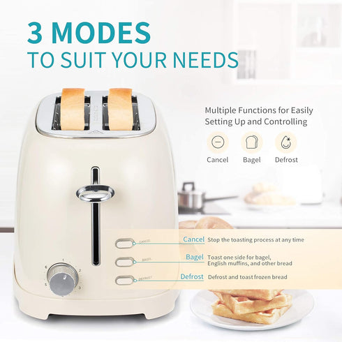 Ultrean Toaster 2 Slice, Stainless Steel with Extra-Wide Slot, Removable Crumb Tray, 6 Browning Settings, 825 W