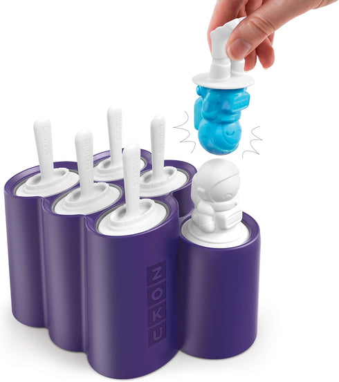 ZOKU Space Ice Pop Molds, 6 Rocket and Astronaut-shaped Popsicles Molds with Reusable Sticks, BPA-free