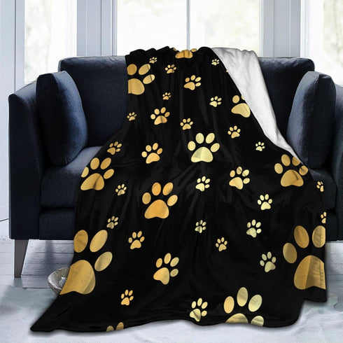 Perinsto Cute Dog Paws Prints Throw Blanket Ultra Soft Warm All Season Golden