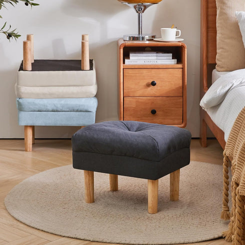 15.75" UHBD023BG YMYNY Small Foot Stool Ottoman, Footrest with Sponge Soft Padded Seat, Cotton-Linen Blend Fabric