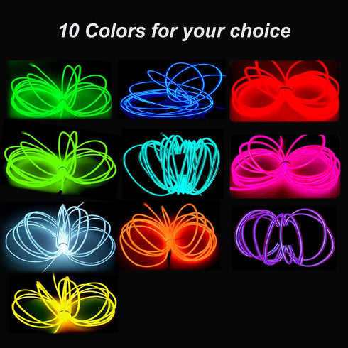 MaxLax EL Wire Orange, 9.8ft/3m Portable Battery Pack Neon Light Strip, 360° Cuttable Glowing Rope Lights for Parties
