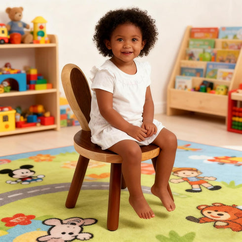 XXYOUPIN 1-4 Design1pack/Brown Bunny Chair for Kids Years, Wooden Base with Removable Cushion,Anti-Tip Toddler