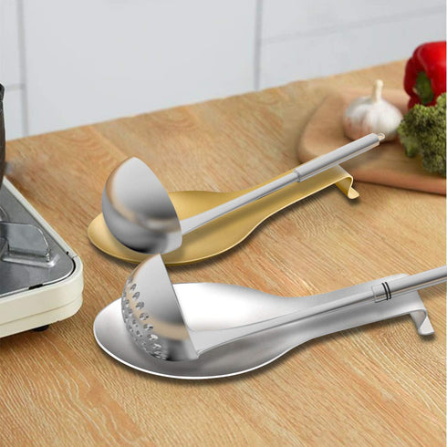 Stainless Steel Spoon Rest Holder, Spatula Ladle Holder, Brushed Finish, Dishwasher Safe, 9.8 x 3.7 Inch (Silver, 2PCS)