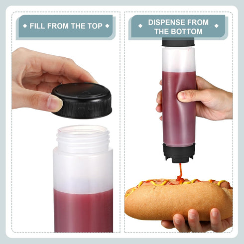 3 16 oz Sabary Pcs Inverted Plastic Squeeze Bottles, Refillable Tip Large Valve Dispenser Condiment Squeeze Bottle
