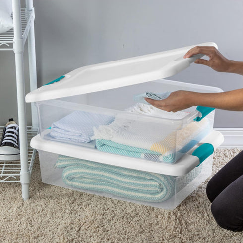 STERILITE Latching Storage Box with See-Through Base, 32-Qt