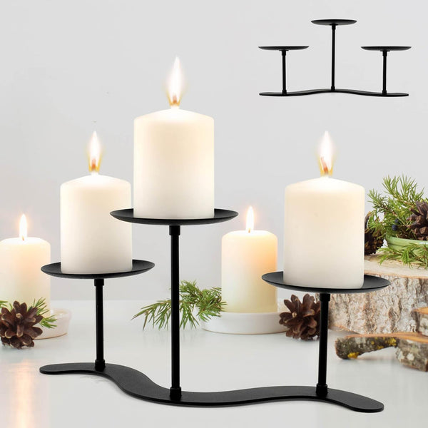 Iron Candle Holder Fireplace, Metal Candelabra Centerpiece Decor for 3 Pillar Candles