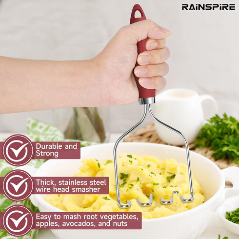 Rainspire Potato Masher Stainless Steel, Mashed Potato Masher Kitchen Tool, Durable Mash Potatoes Masher, Soft Non-slip