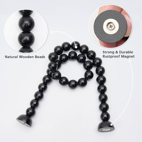 NICEEC 2 Pack Wood Bead Curtain Tiebacks Boho Farmhouse Decor Drape Tie Backs Strong Magnetic Natural Wooden Beaded Curtain Holdbacks for Home & Office Outdoor Window Draperies (Black)