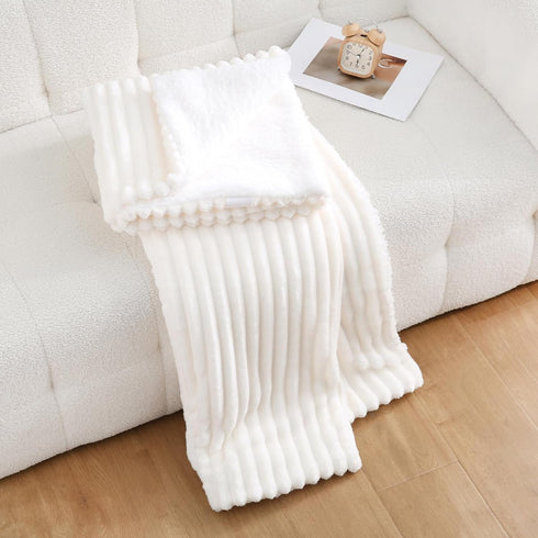 9090 Cozy Cream White Sherpa Fleece Throw Blanket for Couch Sofa Bed,Super Soft Plush Double Side Thick Flannel Blanket