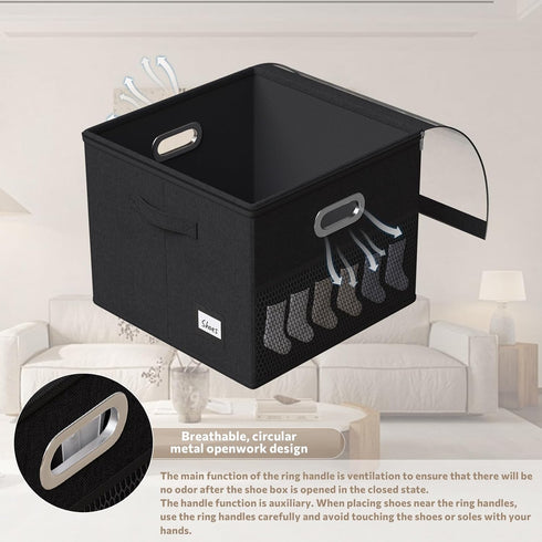 FHSQX Shoe Organizer for Closet,Fits 12 Pair,Shoe Storage Bins with Clear Cover & Adjustable Dividers for Shoes,Shoe Box Storage for Handbags,Blankets,Linen,Clothing by FHSQX