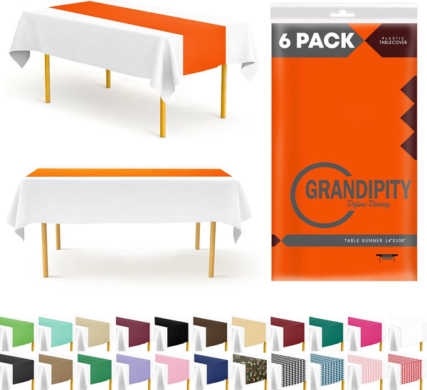 Grandipity Orange 6 Pack Premium Disposable Plastic Table Runner 14 x 108 Inch for Dinner Parties & Events