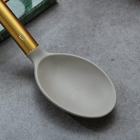 Berglander Gold Cooking Spoon, Non-stick Silicone Basting Spoon with Titanium Gold Plating Handle, Dishwasher Safe
