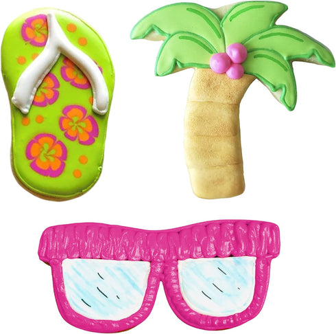 Ann Clark Summer Beach Cookie Cutters 3-Pc. Set, Flip Flop, Sunglasses, Palm Tree, Made in USA