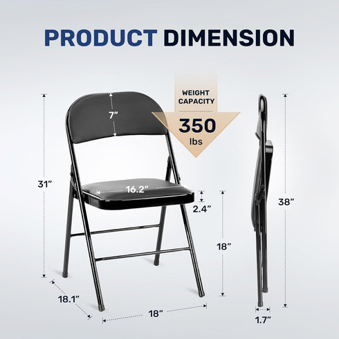 2 Pack Commercial-Grade Simple Deluxe Portable Padded Folding Chairs, Leather Upholstered Seat Pad & Durable Metal