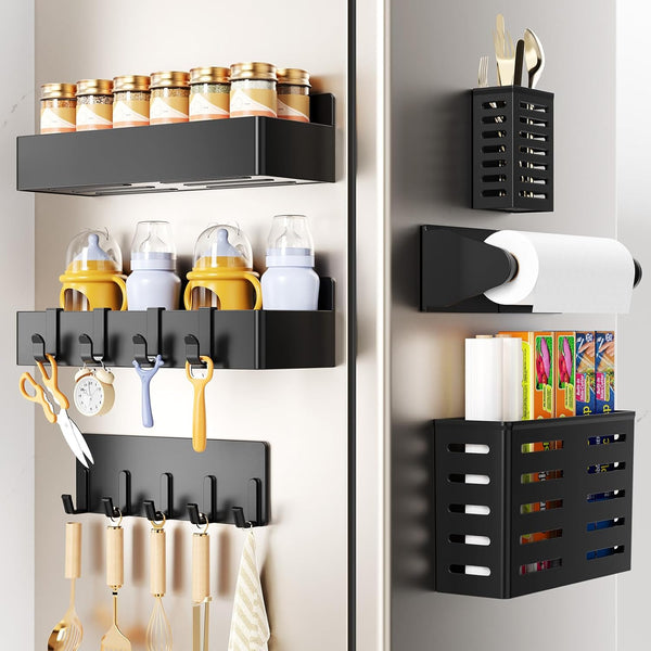Magnetic Spice Rack for Refrigerator,6 Pack Magnetic Shelf,Fridge Magnet Organizer with Paper